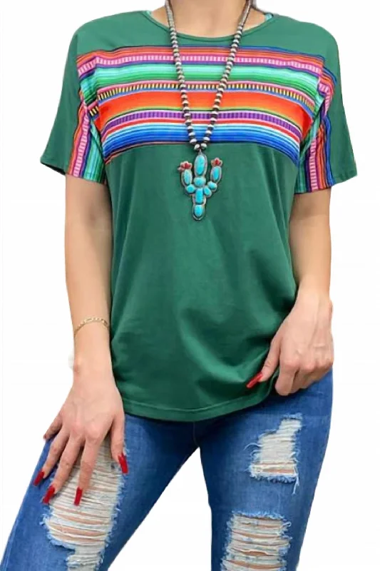 Stylish Women's Garments Short Sleeve Serape Print Top In Green