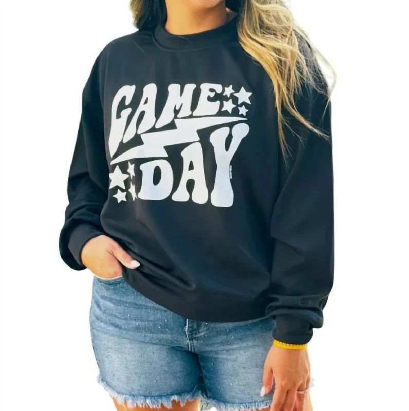 Women's Effortless Casual Outfit Game Day Athletic Crewneck Sweatshirt In Black