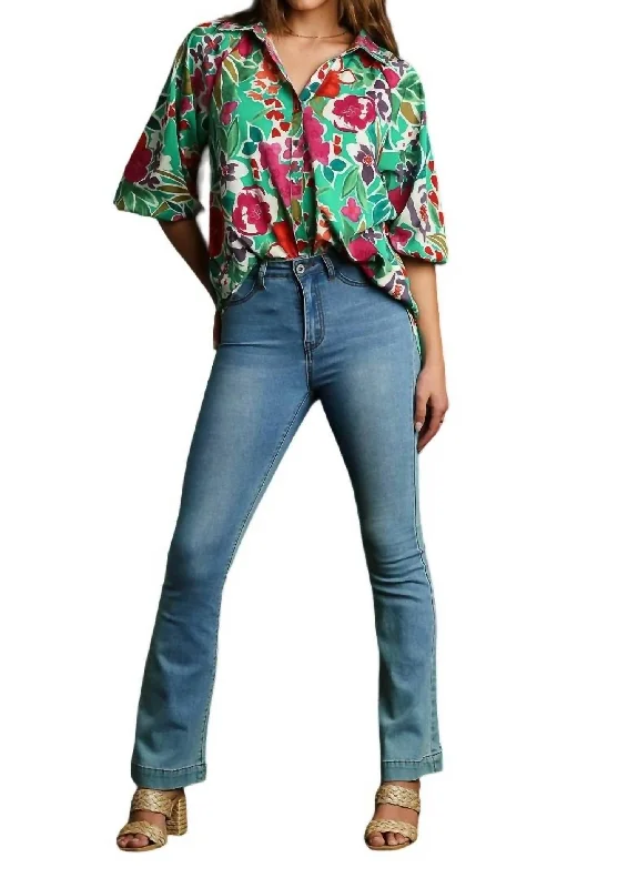 Trend Alert Garden Bloom Tunic Top In Green Mix