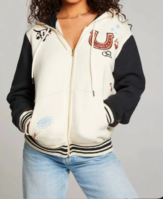 Casual Fashion Lady Luck Zip Up Hoodie In Whitecap Gray