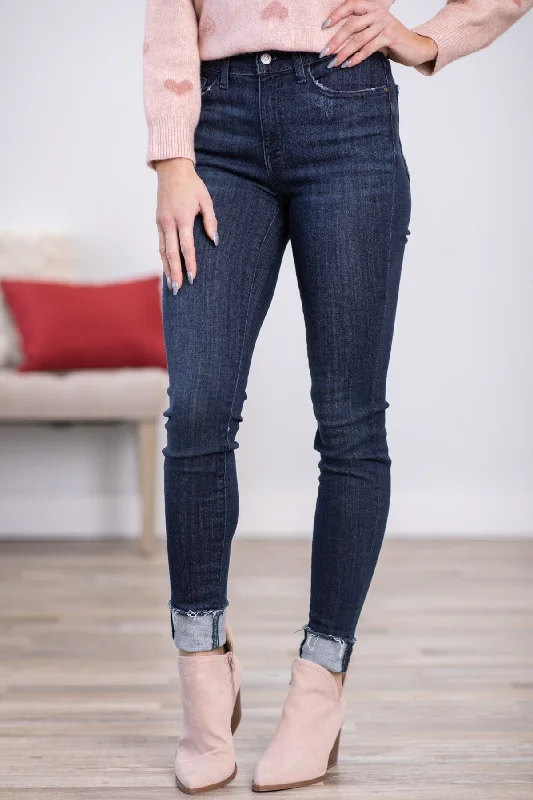 Casual Fashion Trends for Women Judy Blue Dark Wash Cuffed Skinny Jeans