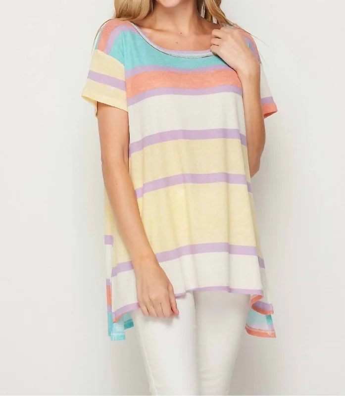 Women Clothing Striped High Low Knit Top -Plus In Multi