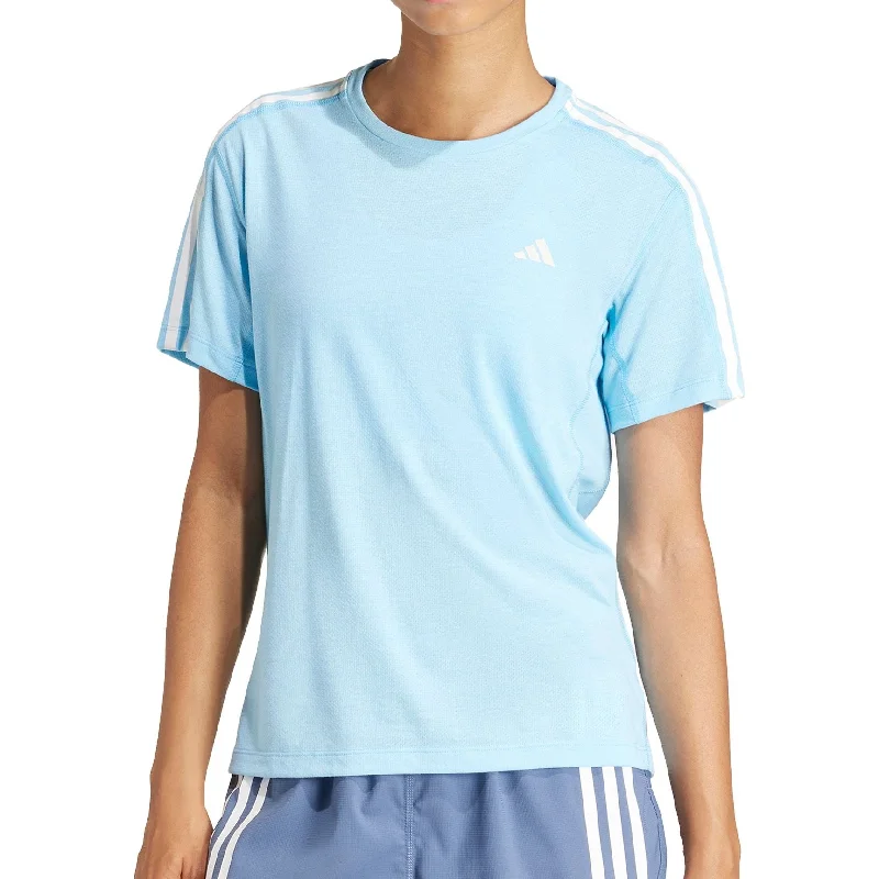 Women's Everyday Apparel adidas Own The Run 3 Stripes Short Sleeve Womens Running Top - Blue