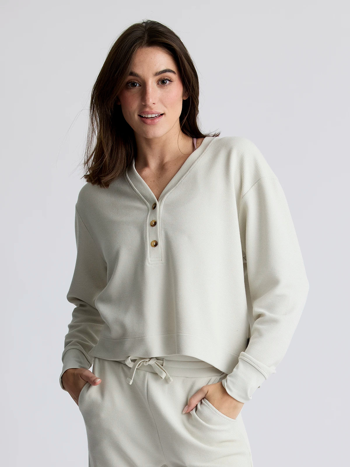 Affordable Online Boutique Women's Waffle Long Sleeve Henley - Birch