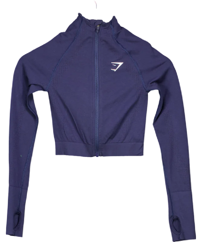 Women's Everyday Attire gymshark Blue Vital Seamless 2.0 Midi Zip Up Jacket UK XS