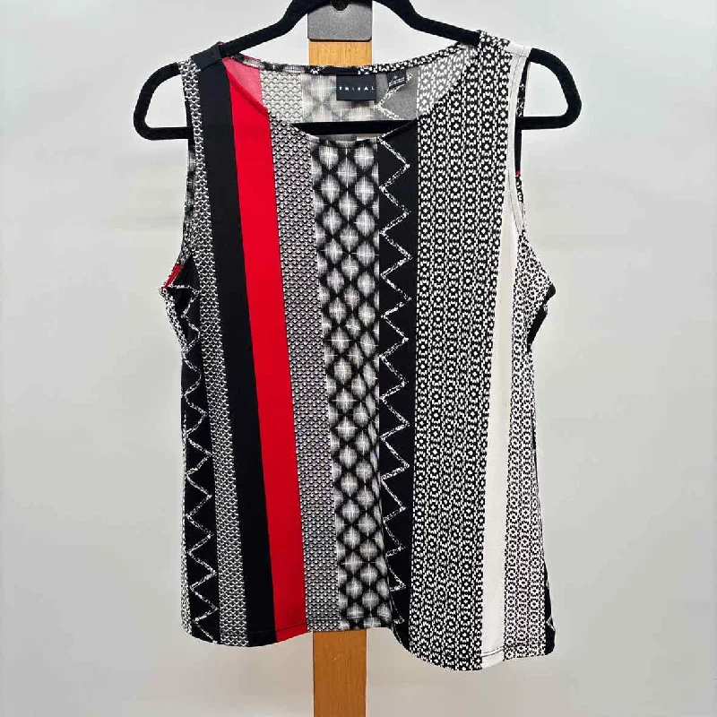 Women's Clothing Online Sale Tribal Women's Size M Black Multi-Pattern Sleeveless Shirt