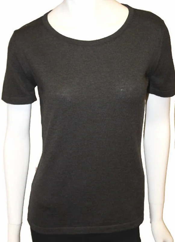 Fashion-forward Women's Wear Short Sleeve Crew-Neck Shell Top In Charcoal