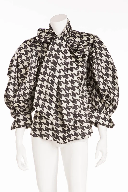 Women's Wedding Apparel Original Alexander McQueen - Editorial Black & White Pattern Houndstooth Shirt Long Sleeve - IT 40