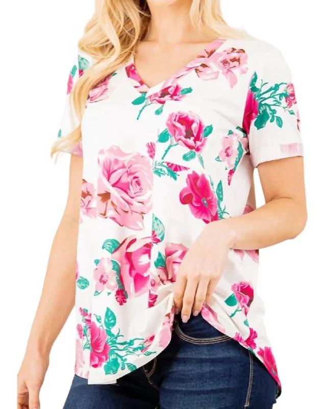 Women's Resort Garments Spring Fling Floral Top In White