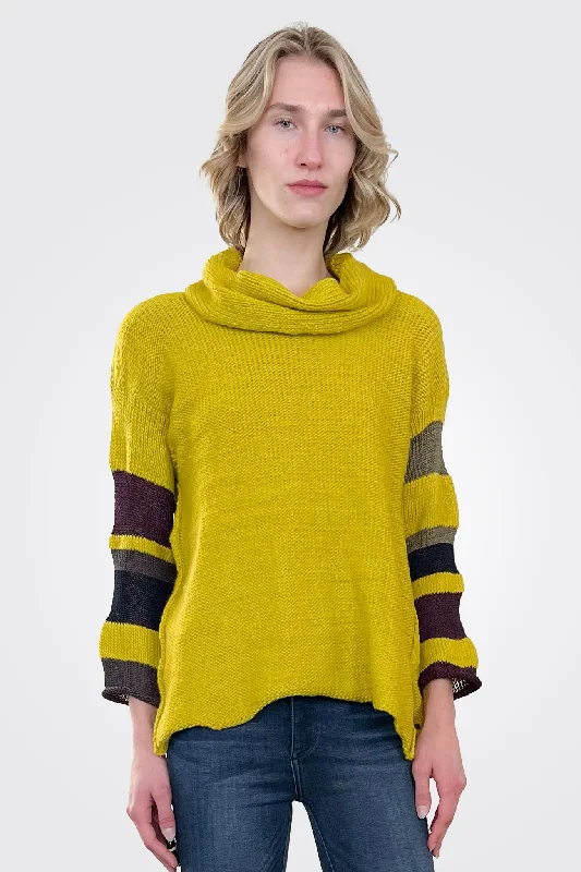 Trend Alert Atmoic Turtleneck Striped Pullover - Yellow