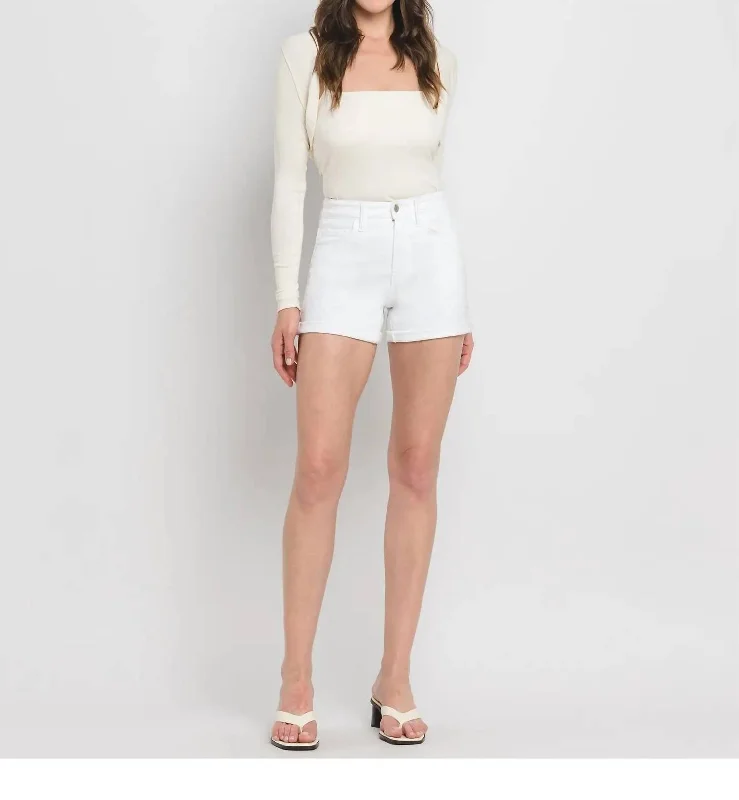 Cheap Women's Clothing Online High Rise Double Cuff Shorts In White