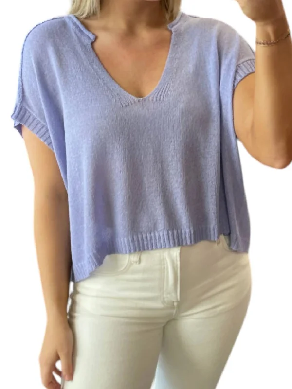 Trendy Boutique Online Lightweight V-Neck Knit Top In Periwinkle