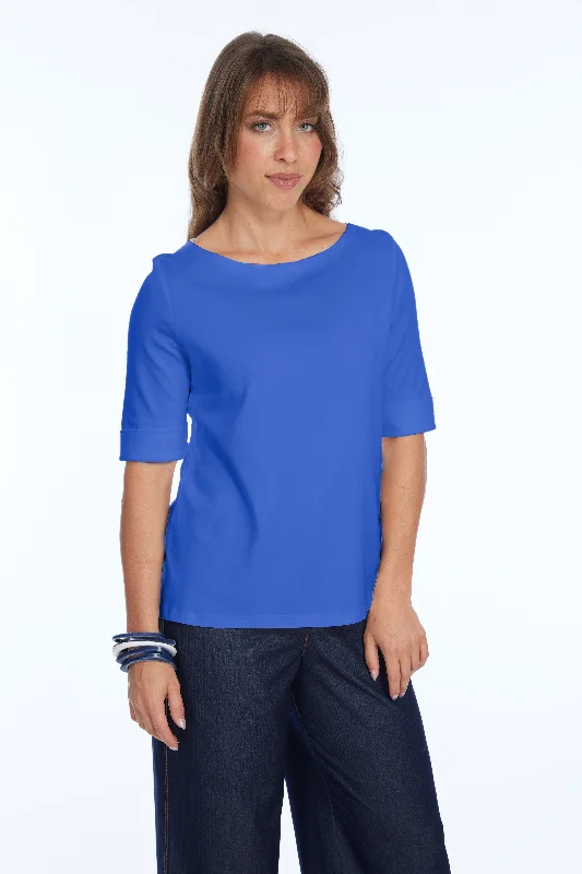 Women's Athletic Garments Blue Round Scoop Neck Top 100% Cotton ZIOLA | LIOR