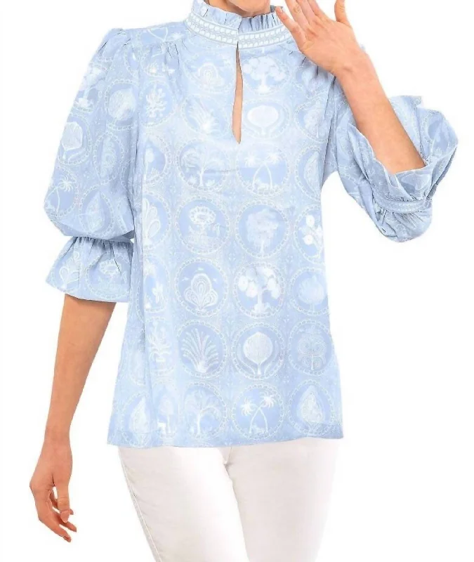 Boutique Styles Circle Of Love Ruffle Tunic Top In Periwinkle/white