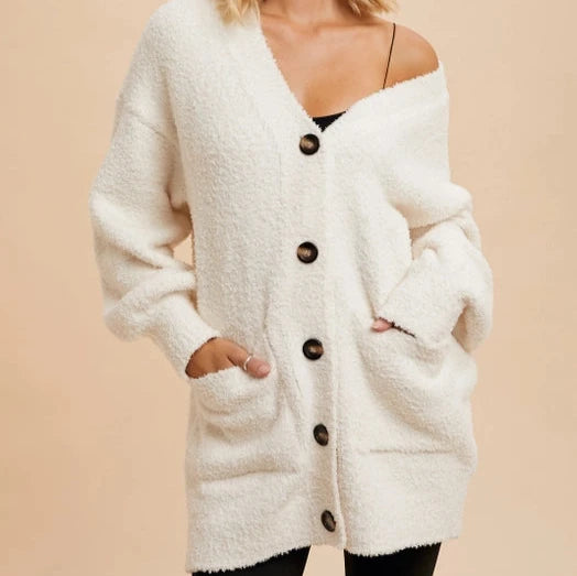 Clothes For Women Women's Button Front Chenille Cardigan in Cream