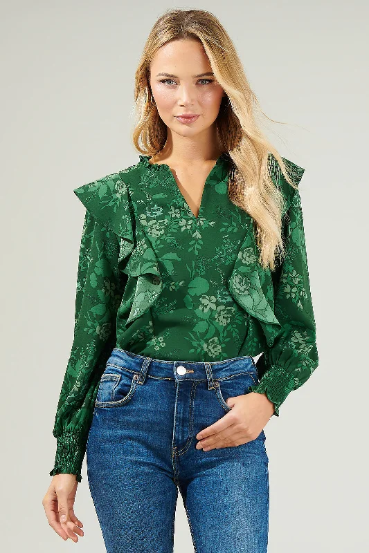 Women's Clothes Woodland Floral Ruffle Blouse