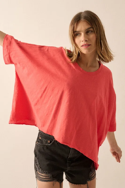 Vintage-Inspired Women's Apparel Red Easy Fit Mineral Wash Slub Knit T-Shirt