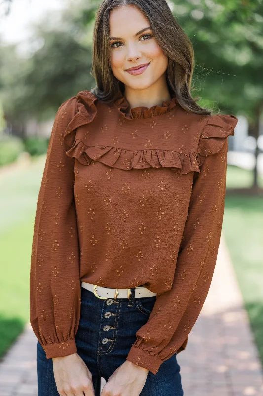 Flash Sales This Week Romantic History Brown Ruffled Blouse