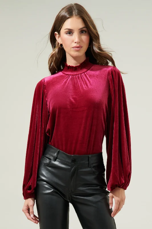 Online Boutiques Clothing Dilma Velvet Figaro Balloon Sleeve Blouse