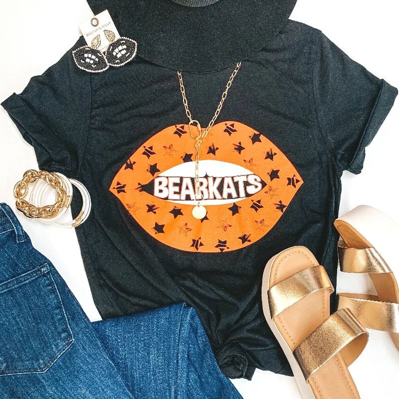 Comfortable Women's Attire Bearkat Game Day | Bearkats Star Print Lips Short Sleeve Graphic tee in Black