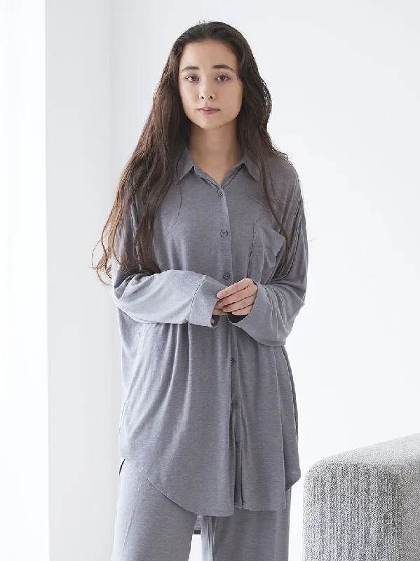 Casual Wear Peach Skin Long Sleeve Pajama Shirt