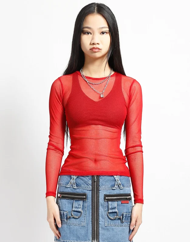 Seasonal Trends LADIES LONG SLEEVE FISHNET RED