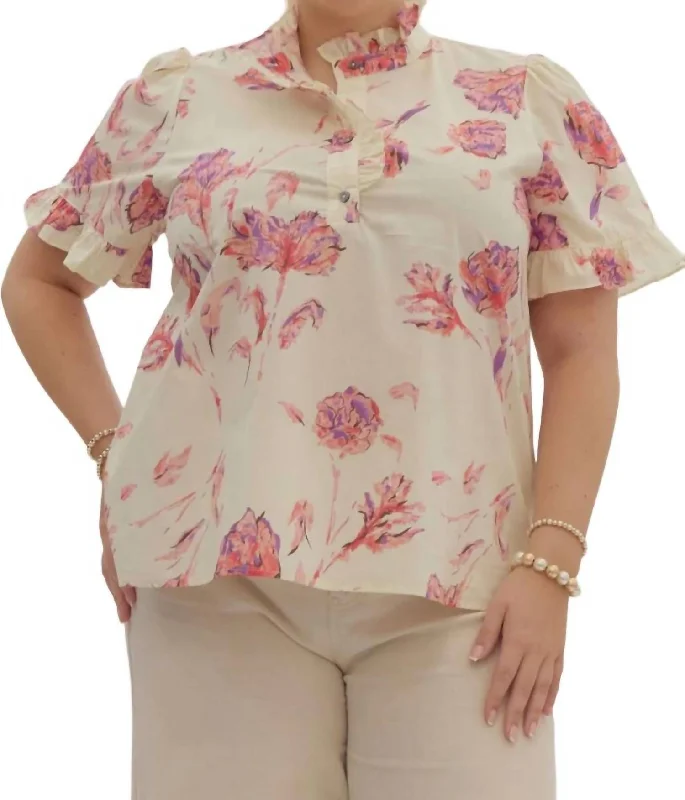 Stylish Women's Outerwear Apparel Floral Top In Cream