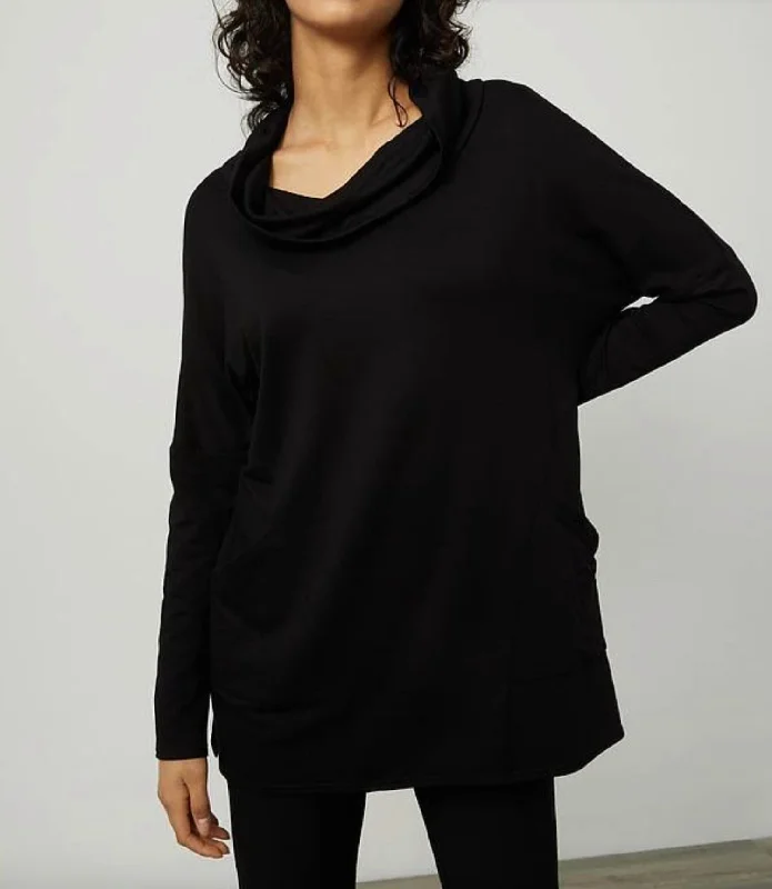 Women's High-Fashion Outfit Cowl Neck Top In Black