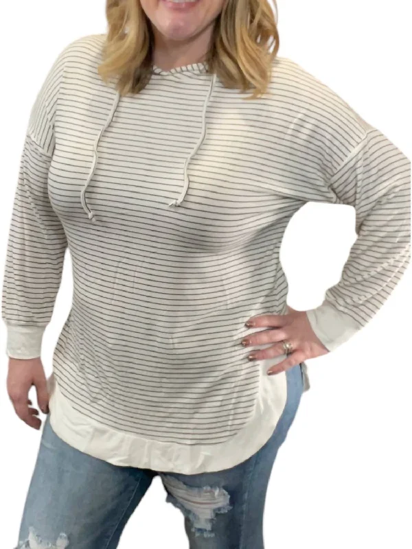 Women's Clothes Ribbed Stripe Hoodie In White