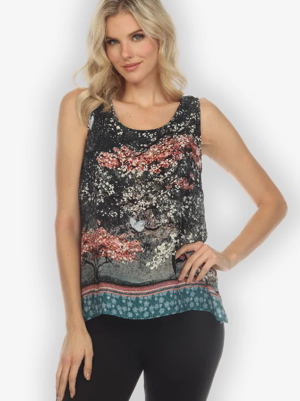 Sophisticated Women's Fashion Sakura Night Silk Tank Top