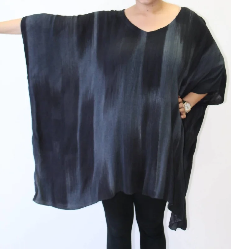 Formal Attire For Women Hand Painted Katie Poncho Tunic In Cascading Black