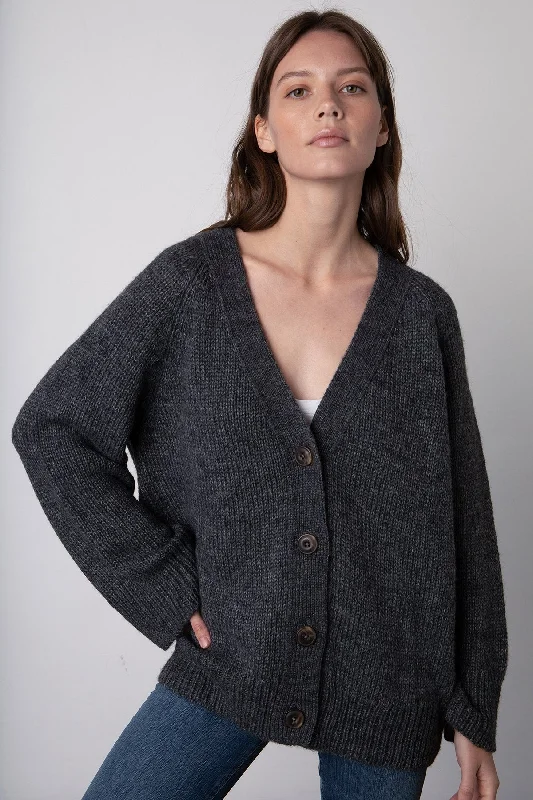 Big Savings Kim Button Front Cardigan - Charcoal