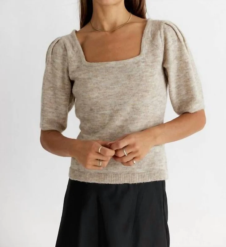 Outfits Ideas Puff Sleeve Knit Top In Oatmeal