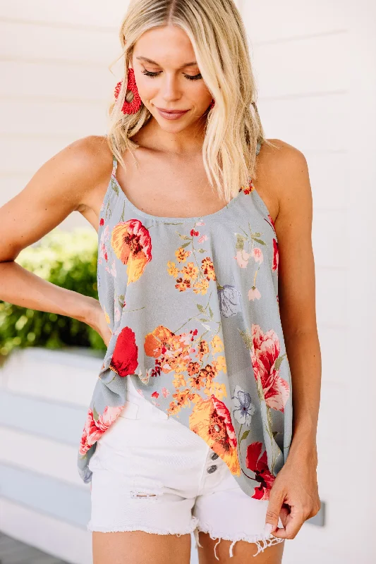 Women's Apparel Now You Know Gray Floral Tank