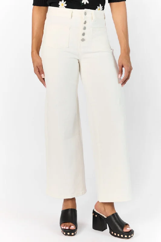 Sutton White Wide Leg Patch Pocket Jeans