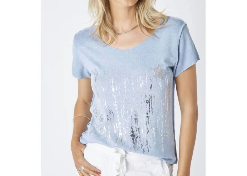 Women's Travel Apparel Waterfall And Star T-Shirt In Silver/blue