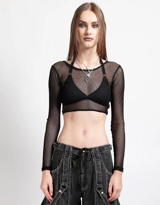 Women's Casual Apparel For Weekends LONG SLEEVE CROP FISHNET BLACK