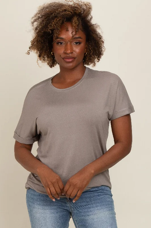 Women's Casual Apparel Taupe Relaxed Fit T-Shirt