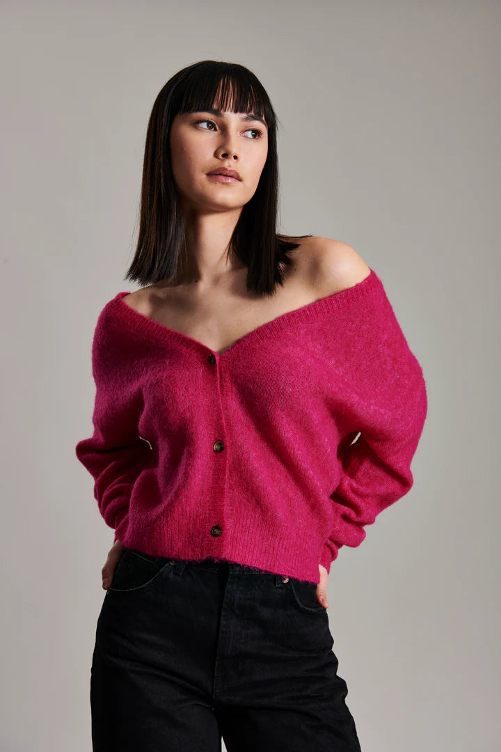 Vintage-Inspired Women's Apparel Eden Cardigan - Carmine Pink