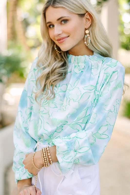 Flash Discount Be True To You Mint Green Abstract Floral Blouse