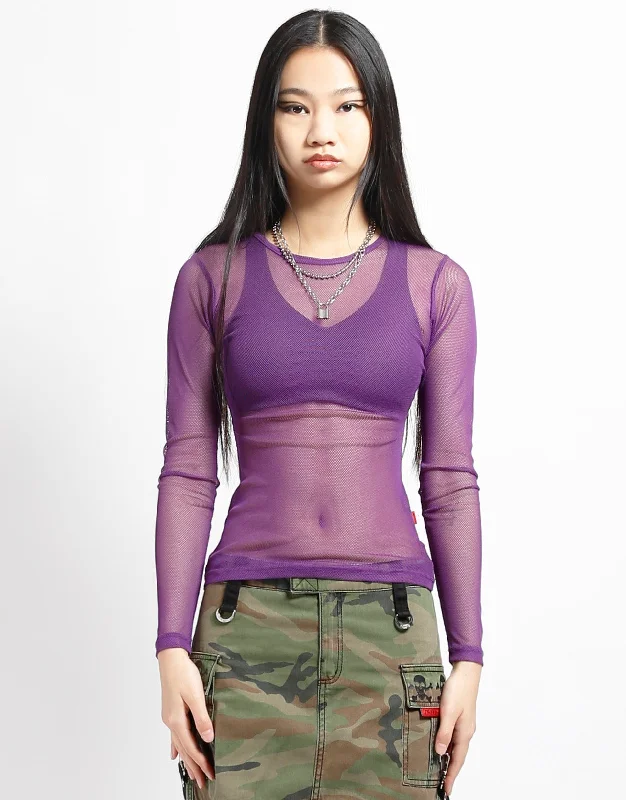 Women's Occasion Wear Apparel LADIES LONG SLEEVE FISHNET PURPLE