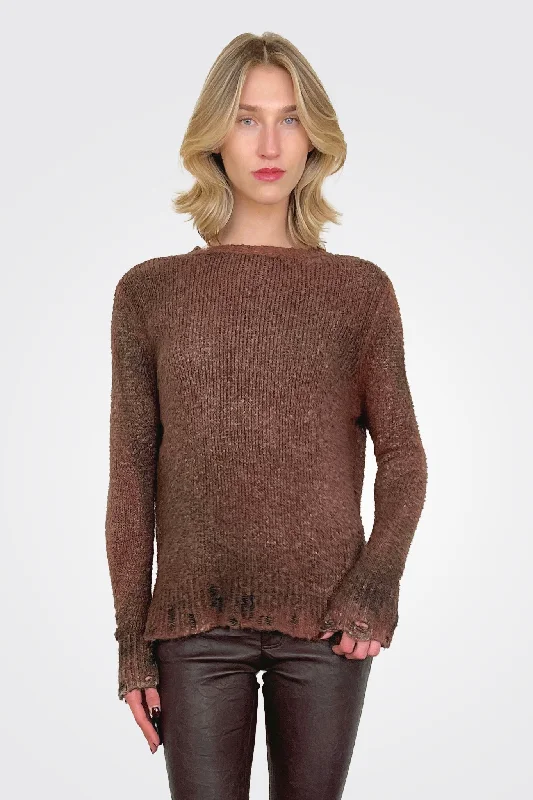 Elegant Women's Evening Garments Reversible Knit Pullover - Brown Black