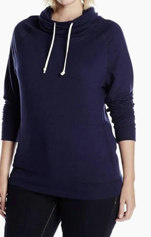 Women's Wedding Apparel Plus Terry Funnel Neck Top In Navy