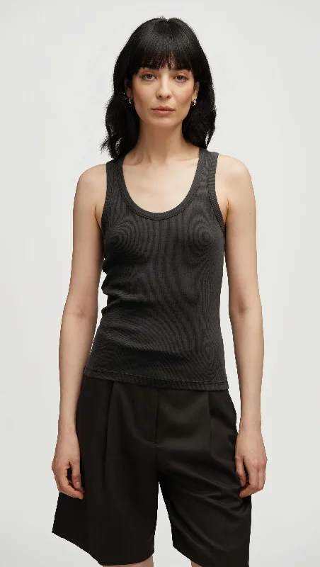 Fashionable Women's Wardrobe Ribbed Tank in Cotton Elastane | Smoke