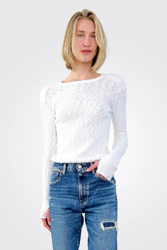 Women's Trendy Garments Long Sleeve Crew Neck Top - White