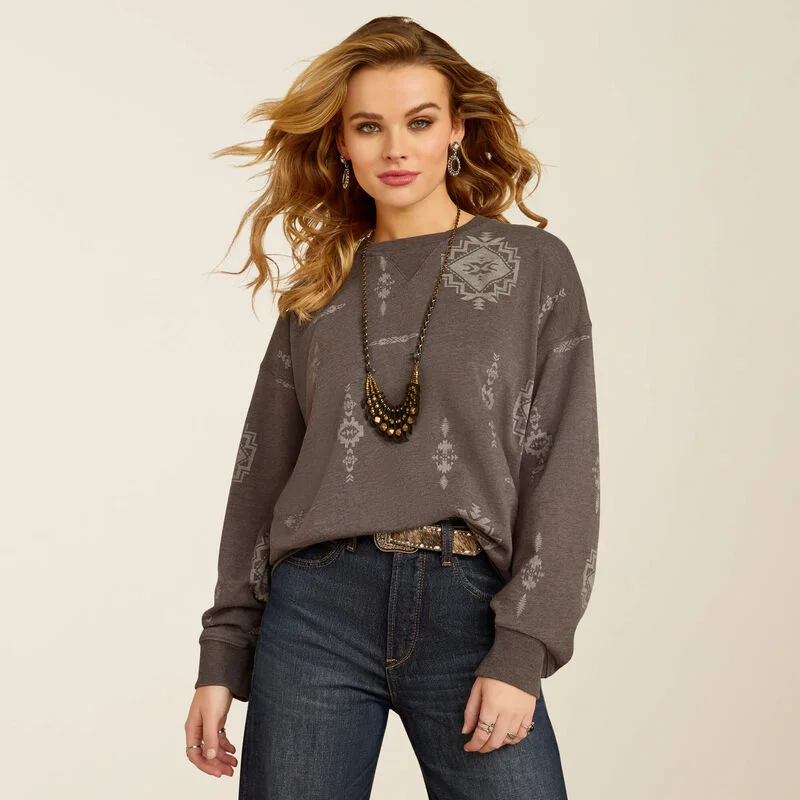 Women's Chic Outfit Ariat Women's Outlaw Oversized Sweatshirt in Grey Itzli (Available in Plus Sizes)