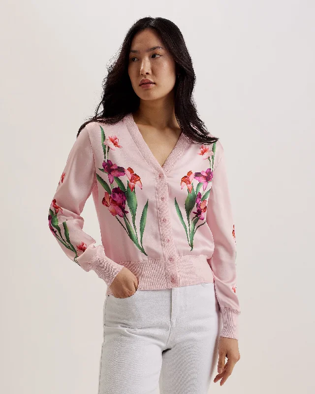 Timeless Classics Meralll Woven Front Printed Cardigan Lt-Pink