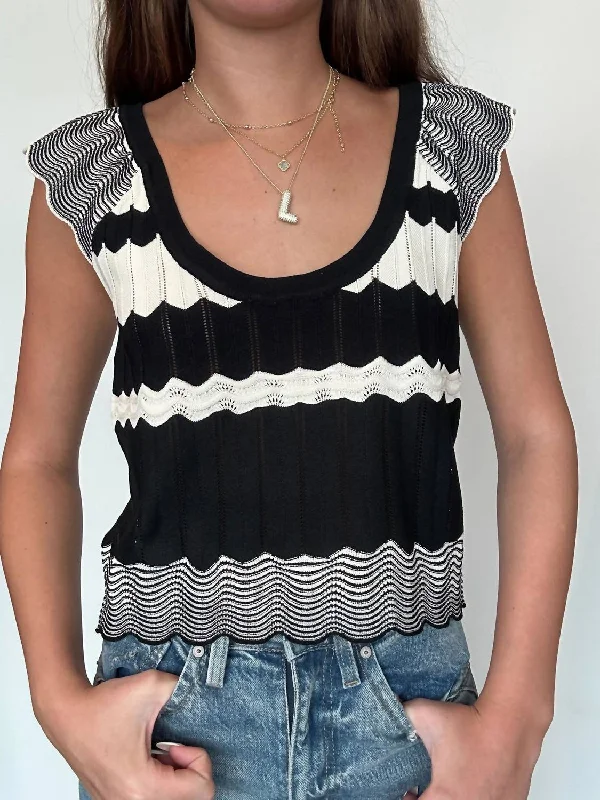 Clothes For Woman Scalloped Pointelle Knit Top In Black/white