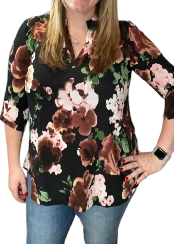 Casual Chic Floral Gabby Tunic Top In Black Multi