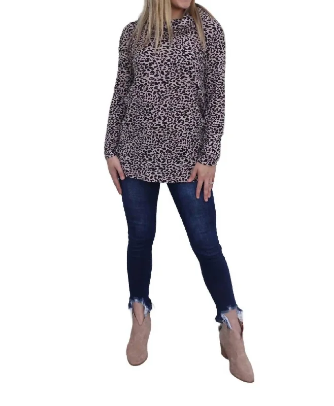 Women's Casual Garments Cowl Neck Top In Leopard